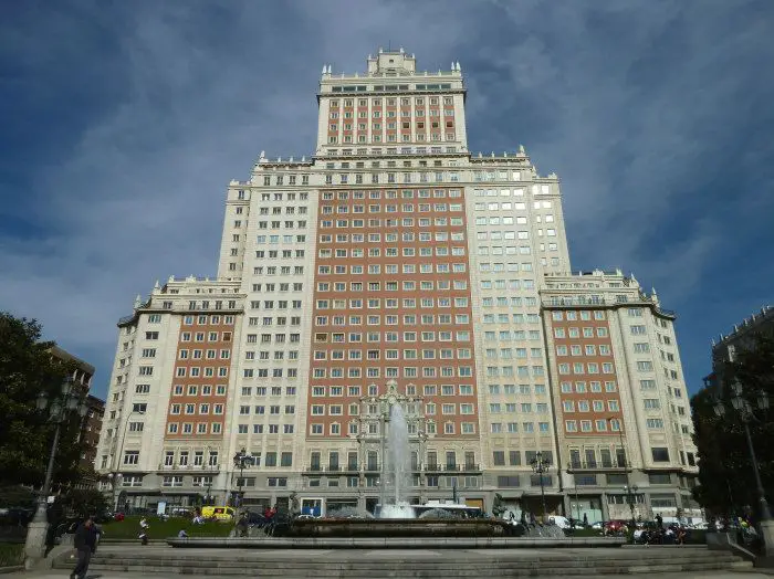 South-west facade of 'Edificio España' in Madrid (Spain). Built in 1953.